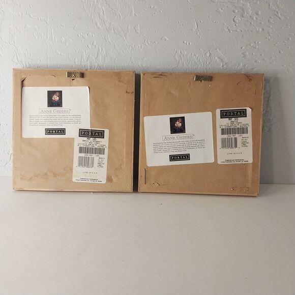 Vintage Anne Geddes Bathroom Prints 90s Babies Framed Decor 7x7 Set Of 2 - Picture 6 of 6